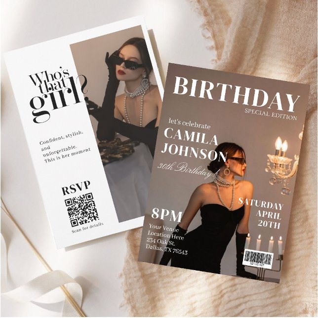 Modern Magazine cover Birthday invitation for Her Inbjudningar (Skapare uppladdad)