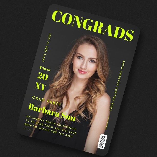 Modern Magazine Cover Grad Party Studentfest Inbjudningar (Skapare uppladdad)