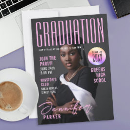 Modern Magazine Pink Graduation School Bachelor Inbjudningar