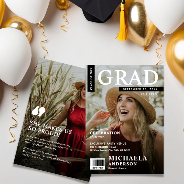 Modern magazintäckning Stil 2-foto-Studenten Inbjudningar (Skapare uppladdad)