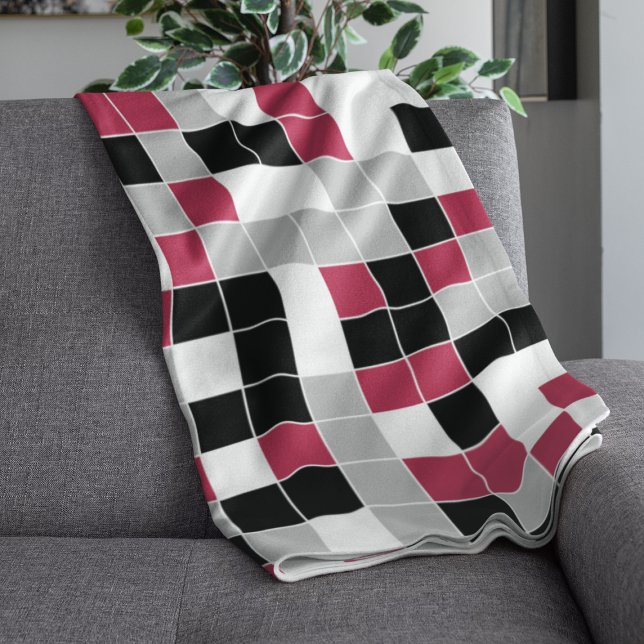 Modern Magenta Black Grått Geometric Fleecefilt (Skapare uppladdad)