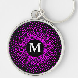 Modern Magenta Dot Mönster med MONOGRAM-nyckelkedj Rund Silverfärgad Nyckelring