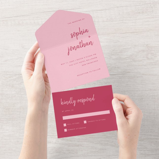 Modern Magenta och Rosa Bröllop med minimalistiska (Tearaway)