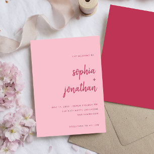 Modern Magenta och Rosa Bröllop med minimalistiska Inbjudningar