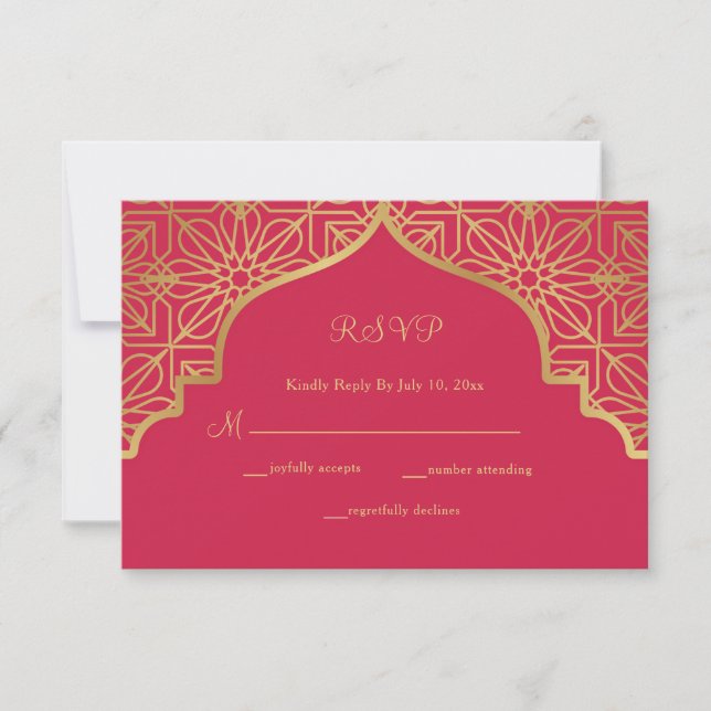 Modern Magenta Red Guld Bröllop OSA Kort (Framsida)