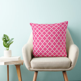 Modern Magenta Rosa Moroccan Quatrefoil Mönster Kudde