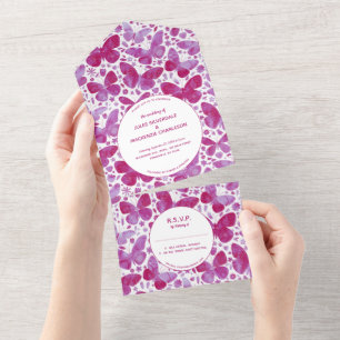 Modern Magenta Rosa Watercolor Butterfly-målning