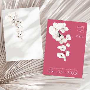 Modern Magenta Rosa White Orchids Flowers Bröllop Spara Datumet