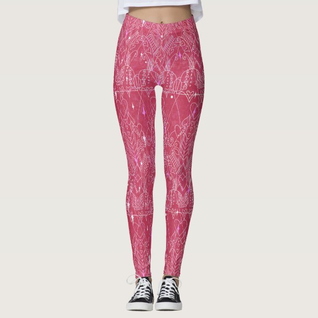 Modern Magenta Valentine med Snöre-utseende Leggings (Framsida)