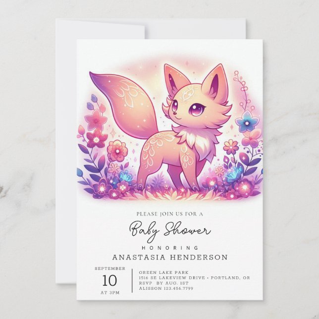 Modern Magic Fox Baby Shower Inbjudningar (Framsida)