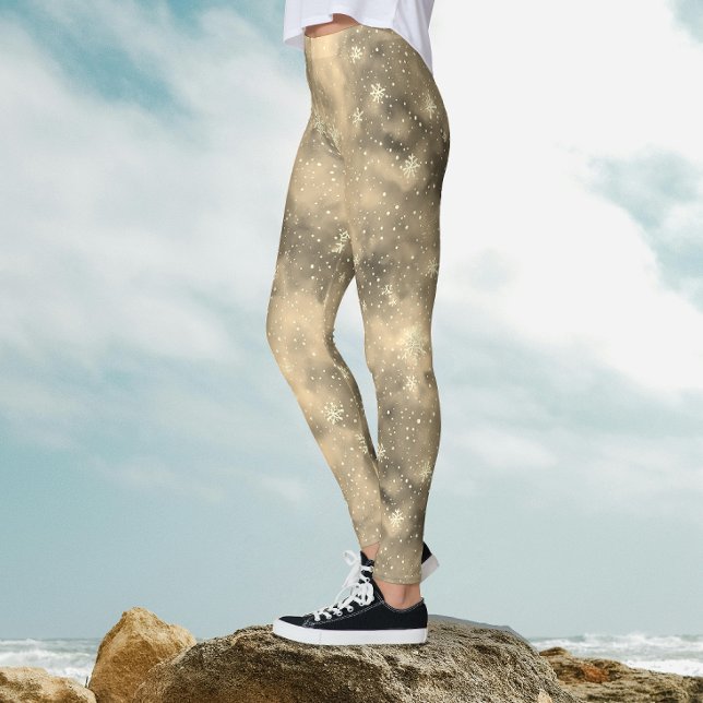 Modern Magisk Guld Vinter Snö Mönster Vattenfärg Leggings (Skapare uppladdad)