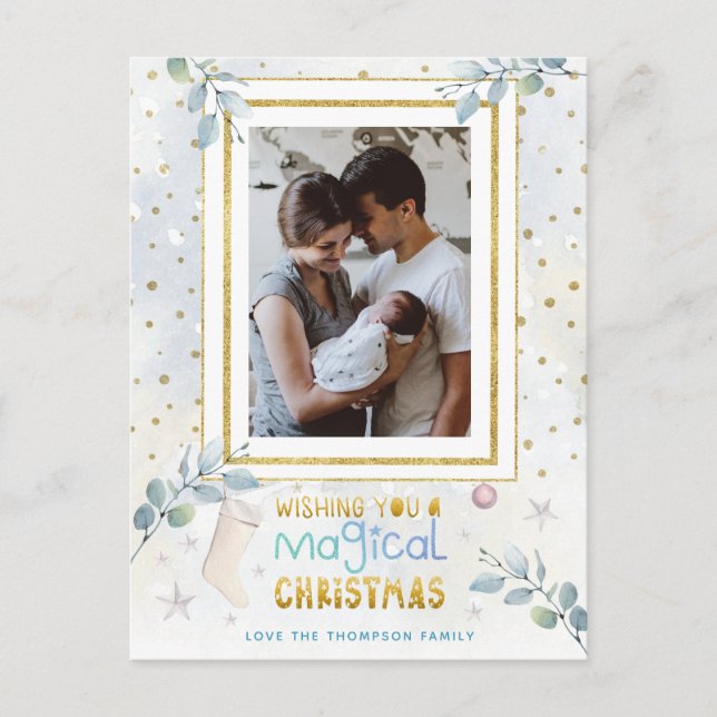 Modern magisk jul Pastel Färg Photo Namn Vykort (Framsida)