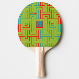 Modern Magneta Grönt Geometric Mönster Monogram Pingisracket