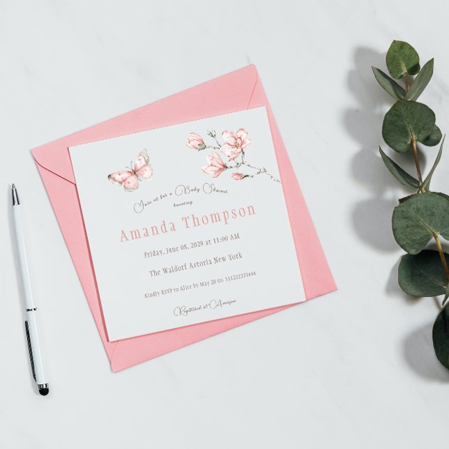 Modern Magnolia  Rosa Butterfly Baby Shower (Skapare uppladdad)