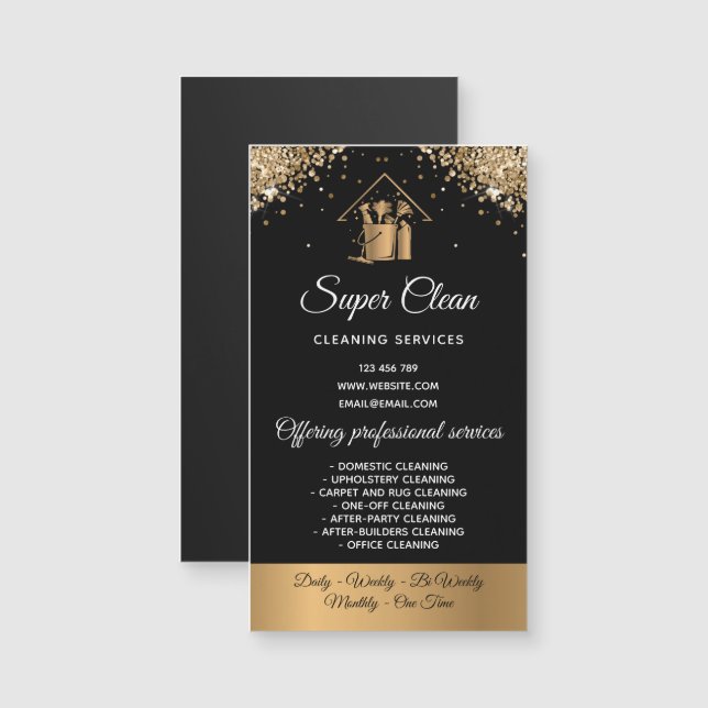 Modern Maid Städning House Sparkling Guld Glitter (Fram/baksida)