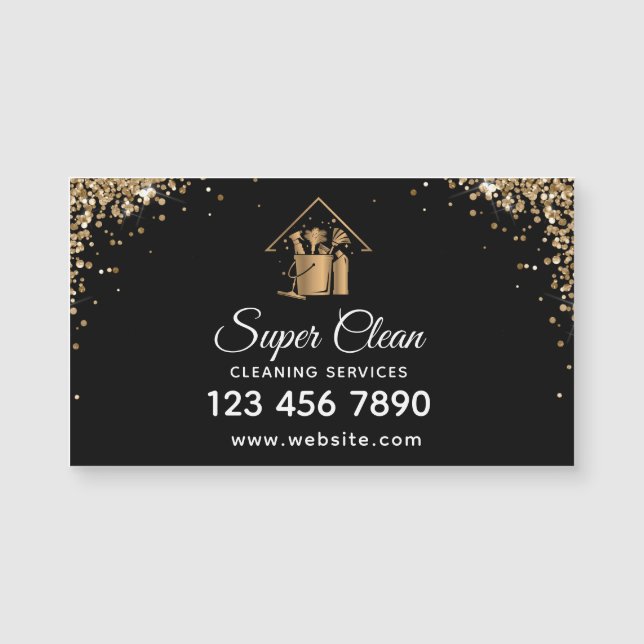 Modern Maid Städning House Sparkling Guld Glitter (Framsida)