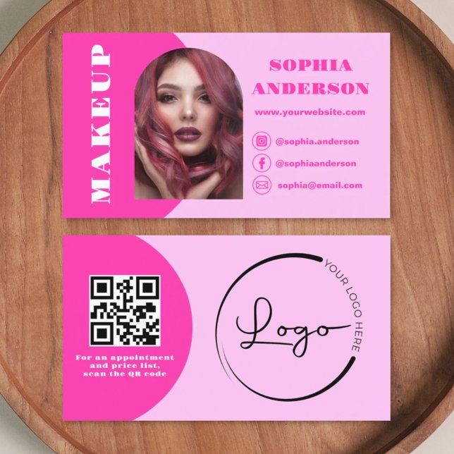 Modern Makeup Arch Shock rosa Photo Logotyp Visitkort (Skapare uppladdad)
