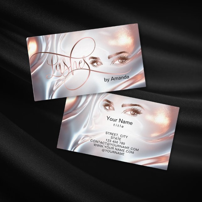 Modern Makeup Artis Lash Ro Guld Opal (rose gold liquid metal makeup artist business card design)