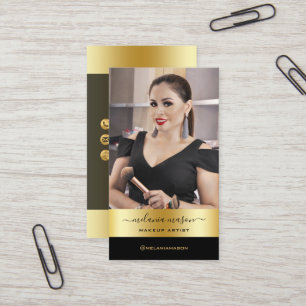 Modern Makeup Artist Black Guld Anpassningsbar Pho Visitkort