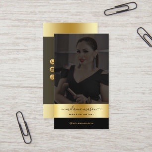 Modern Makeup Artist Black Guld Anpassningsbar Pho Visitkort