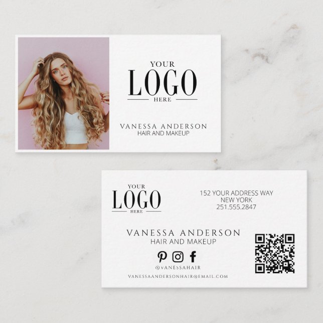 Modern Makeup Artist Hair Stylist Logo QR Code Visitkort (Fram/baksida)