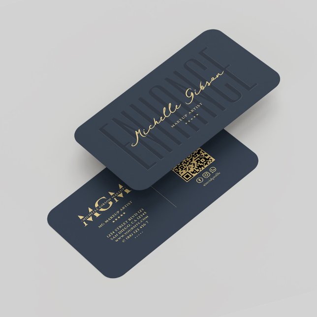 Modern makeup Artist Monogram Elegant Blue Visitkort (Modern Makeup Artist Monogram Elegant Blue Business Card
)