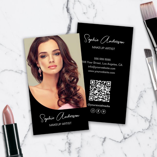 Modern Makeup Artist Photo Black Visitkort (Modern Makeup Artist Photo Black Business Card)