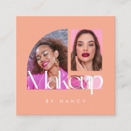 Modern Makeup-artist Photo Collage Peach Fyrkantigt Visitkort