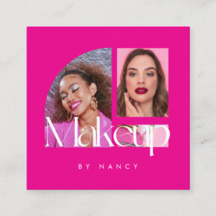 Modern Makeup Artist Photo Collage Shock rosa Fyrkantigt Visitkort