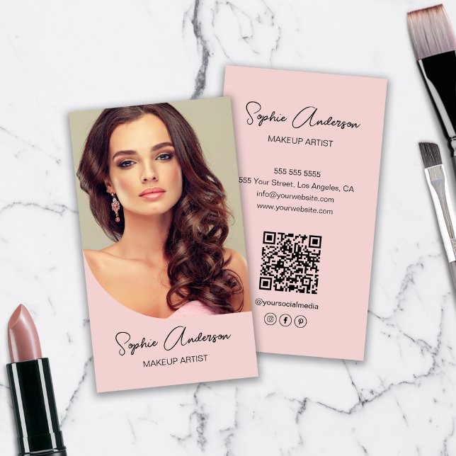 Modern makeup Artist Photo Rosa Visitkort (Modern Makeup Artist Photo Pink Business Card)