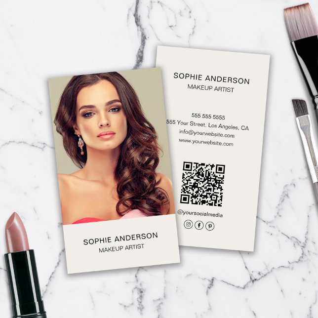 Modern Makeup Artist Photo Visitkort (Modern Makeup Artist Photo Business Card)