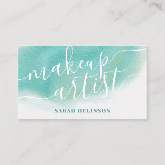 Modern makeup artist teal water typography visitkort (Framsida)