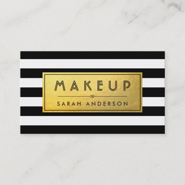Modern Makeup - Guld-etikett och svart vitt Rand Visitkort (Framsida)