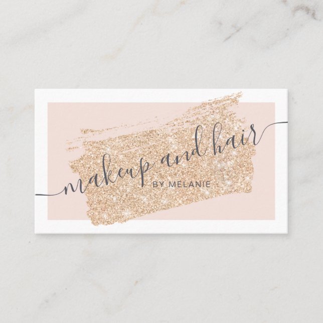 Modern makeup hair guld glitter push rosa ram visitkort (Framsida)