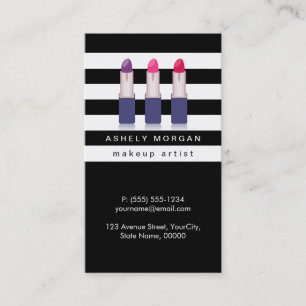 Modern Makeup Lipsticks - Chic Black White Rand Visitkort