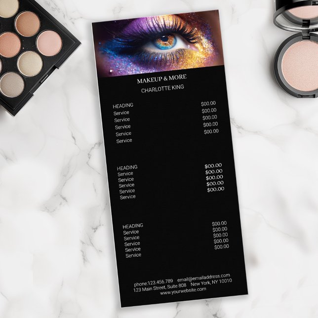 Modern, Makeup Photo Salon Pris List-rackkort Reklamkort (Modern, Makeup Photo Salon Price List Rack Card)