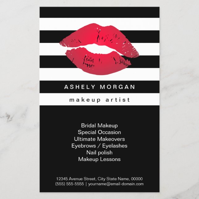 Modern Makeup Red Läppar - Chic Black White Rand Flygblad (Framsidan)