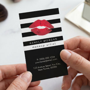 Modern Makeup Red Läppar - Chic Black White Rand Visitkort