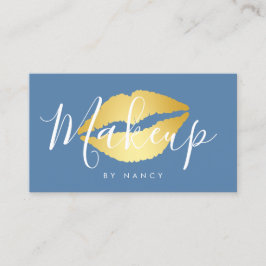 Modern Makeup Typography Dusty Blue Läppar Visitkort