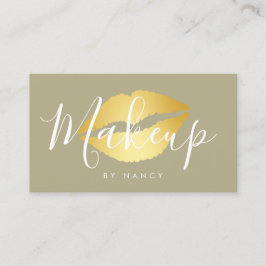 Modern Makeup Typography Sage Grönt Guld Läppar Visitkort