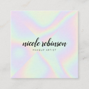 Modern makup artist pastel rainbow holoGraph Fyrkantigt Visitkort