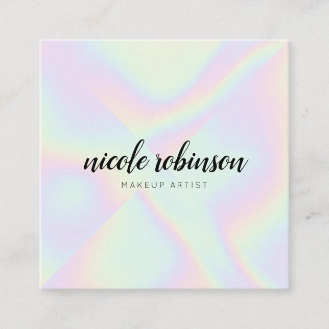 Modern makup artist pastel rainbow holoGraph Fyrkantigt Visitkort (Framsida)