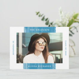 Modern målad blå 2-foto-Studentfest Inbjudningar