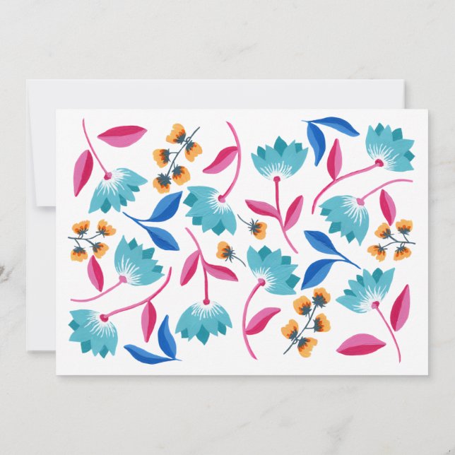 Modern målad blå och rosa blomsterkort anteckningskort (Baksida)