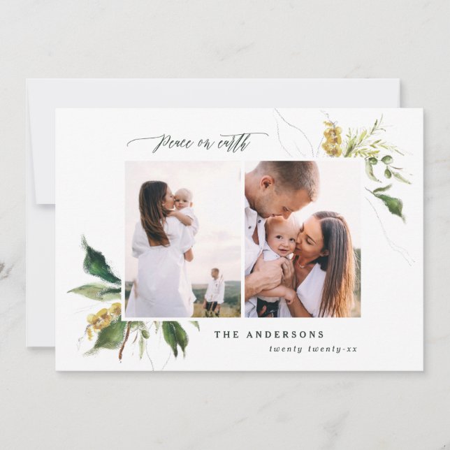 Modern målad botanisk julfoto julkort (Framsida)