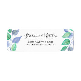 Modern målad Dusty Blue Löv Watercolor Foliage Returadress Etikett