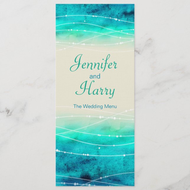 Modern målad glänsande hav bröllopsmeny meny (Framsida)