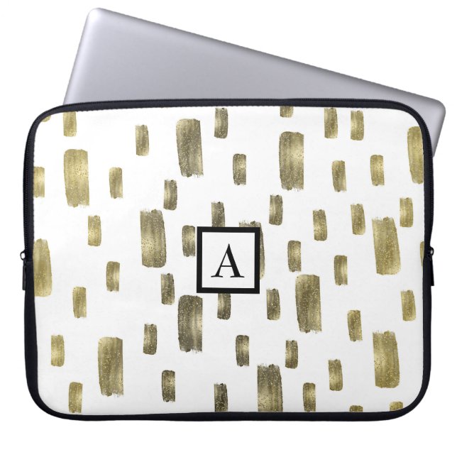 Modern målarpensel Guld Koppar Brons Glitter Laptop Fodral (Framsidan)