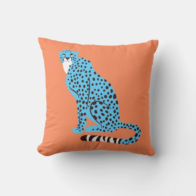 Modern Malibu Blue Cheetah på Salmon Orange Kudde (Framsida)