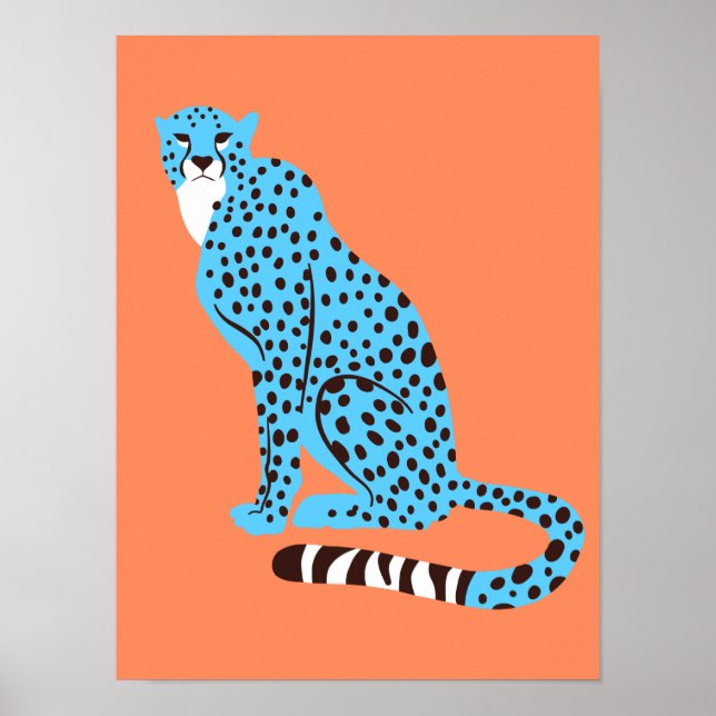 Modern Malibu Blue Cheetah på Salmon Orange Poster (Framsidan)